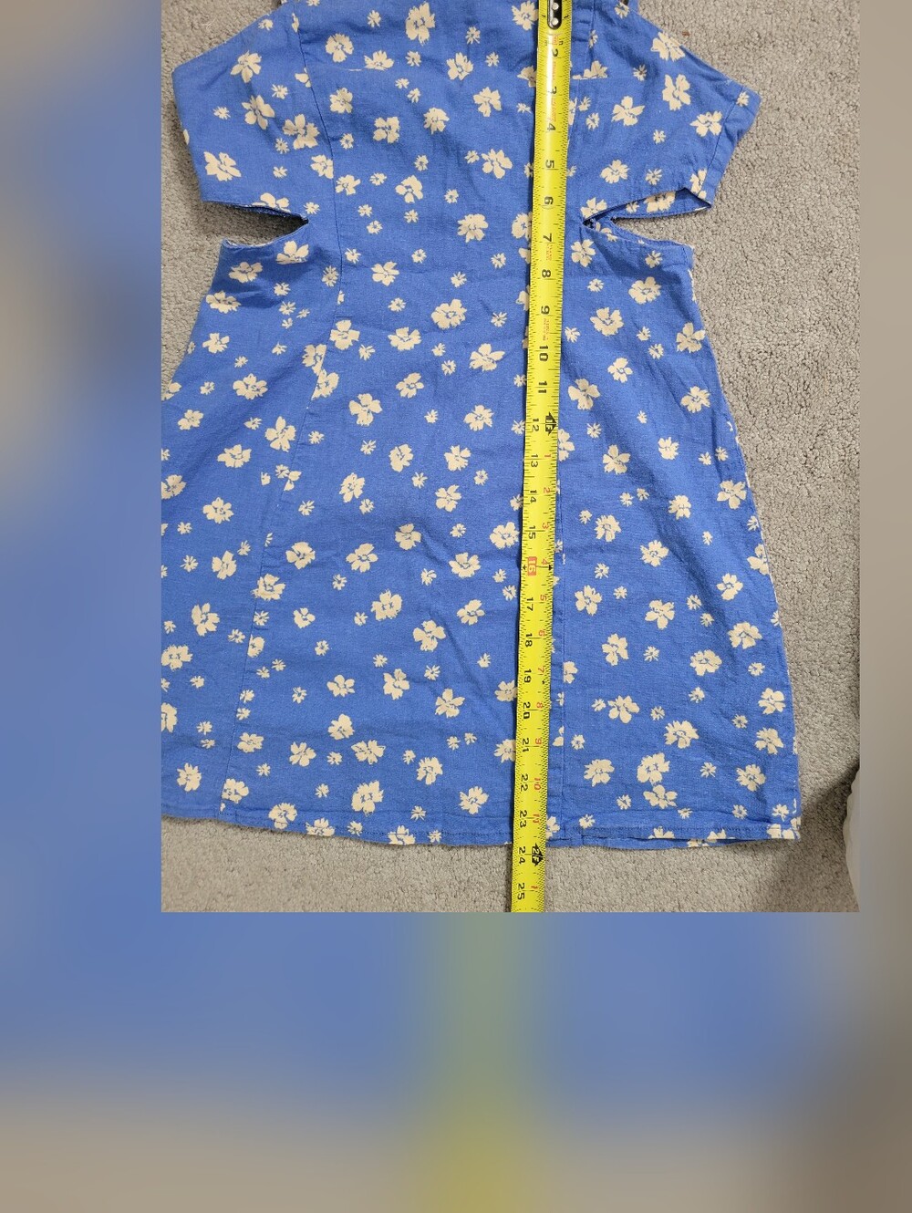 Zara Blue Floral Linen Blend Mini Dress Side Cutouts Summer Sundress Size Medium - Picture 8 of 9